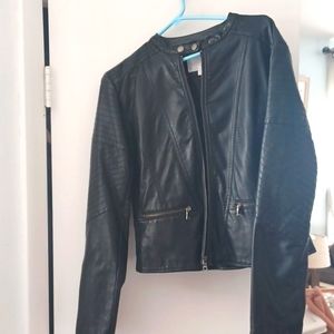 Black Faux leather bomber jacket